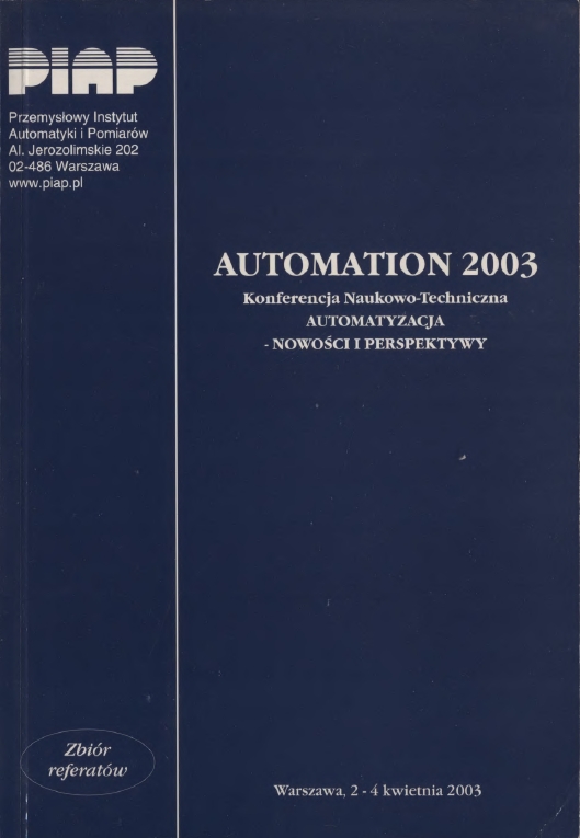 Okładka materiałów konferencyjnych z konferencji AUTOMATION z 2003 roku