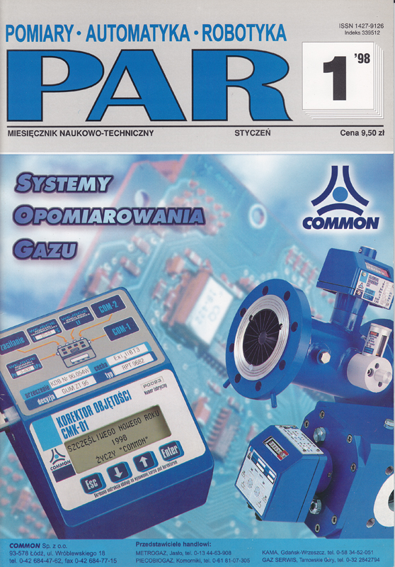 Okładka czasopisma Pomiary Automatyka Robotyka nr PAR 1/1998