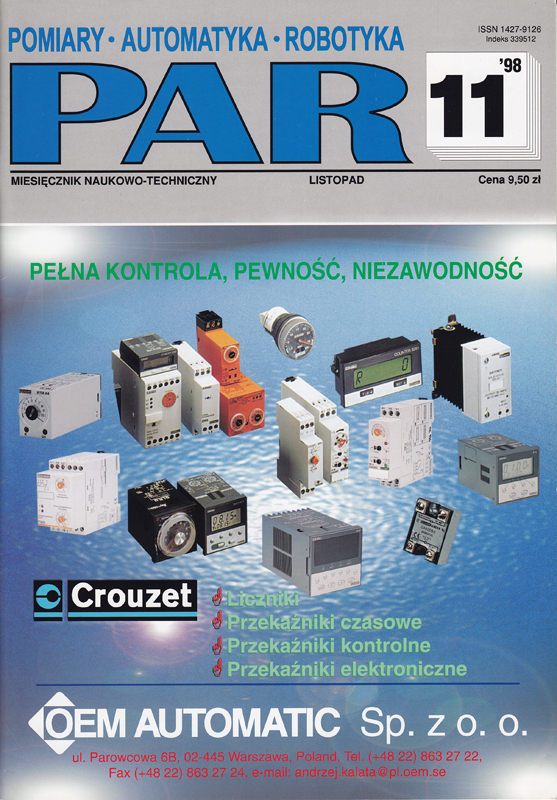 Okładka czasopisma Pomiary Automatyka Robotyka nr PAR 11/1998