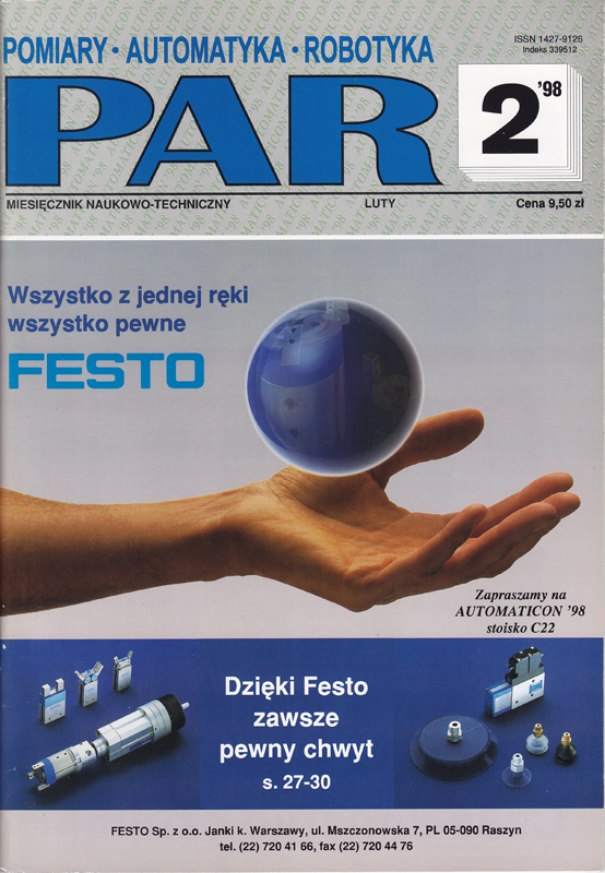 Okładka czasopisma Pomiary Automatyka Robotyka nr PAR 2/1998