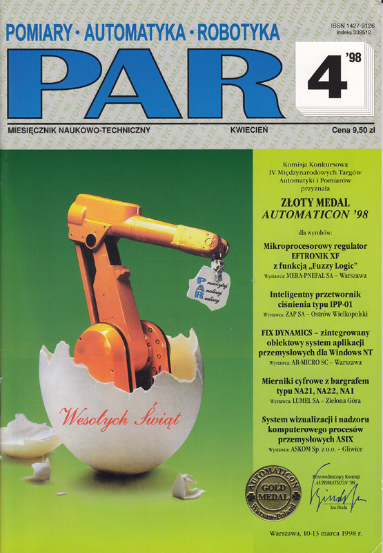 Okładka czasopisma Pomiary Automatyka Robotyka nr PAR 4/1998