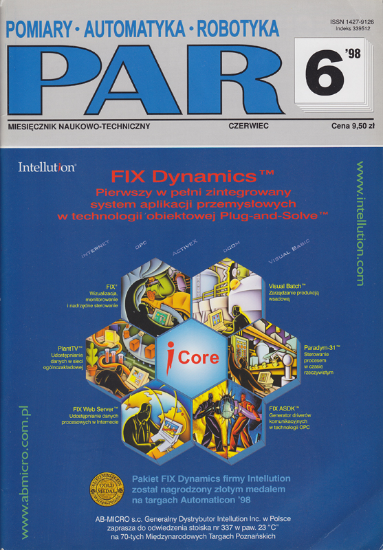 Okładka czasopisma Pomiary Automatyka Robotyka nr PAR 6/1998