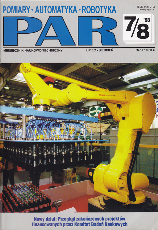Okładka czasopisma Pomiary Automatyka Robotyka nr PAR 7-8/1998