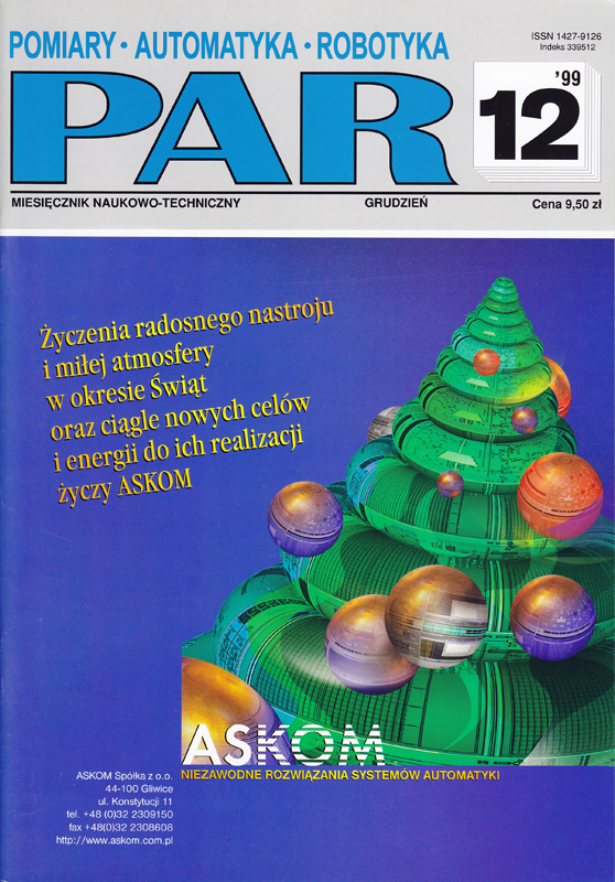 Okładka czasopisma Pomiary Automatyka Robotyka nr PAR 12/1999