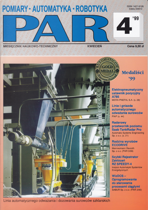 Okładka czasopisma Pomiary Automatyka Robotyka nr PAR 4/1999