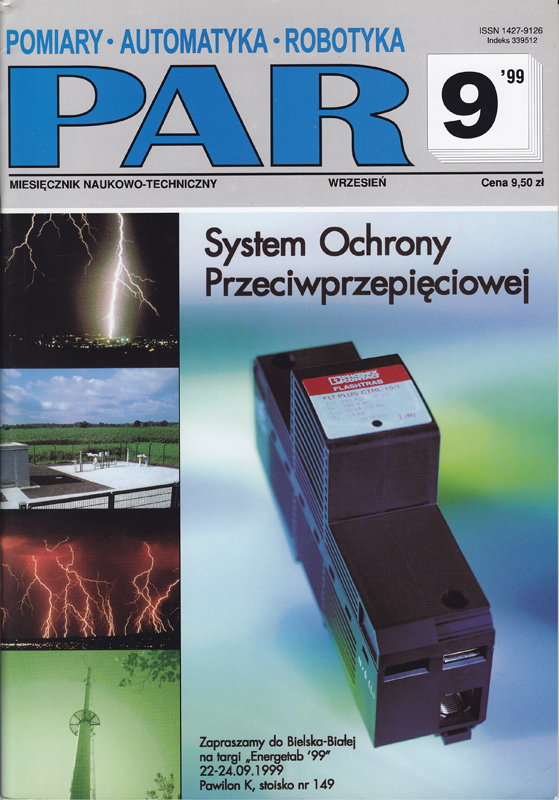 Okładka czasopisma Pomiary Automatyka Robotyka nr PAR 9/1999