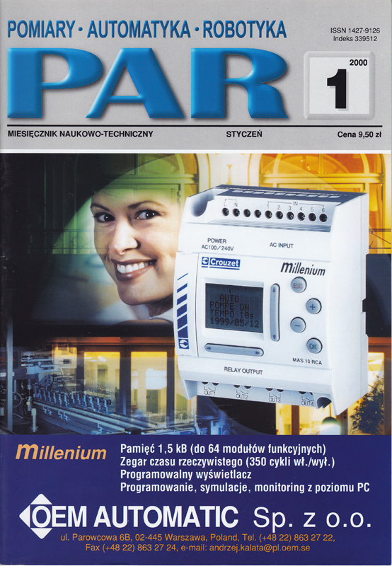 Okładka czasopisma Pomiary Automatyka Robotyka nr PAR 01/2000
