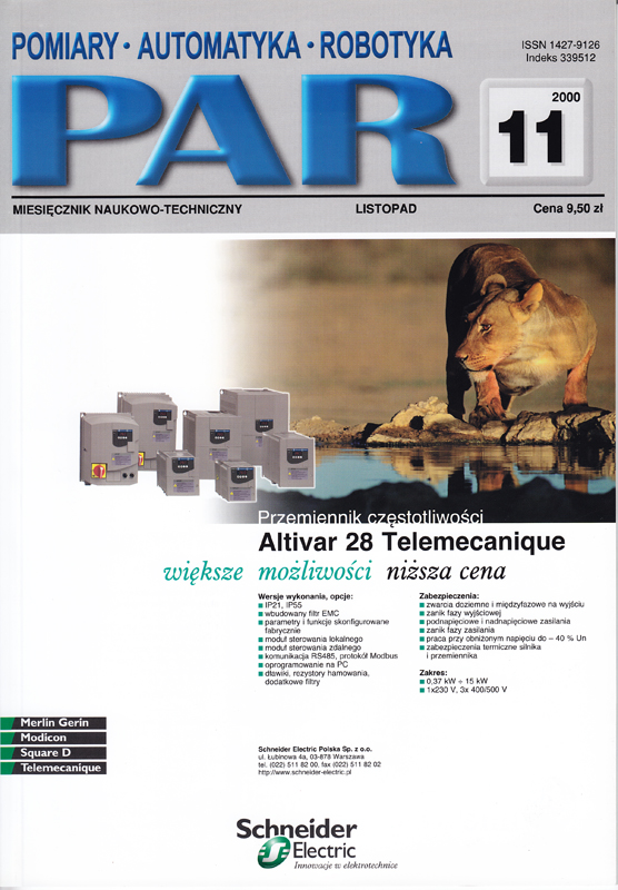 Okładka czasopisma Pomiary Automatyka Robotyka nr PAR 11/2000