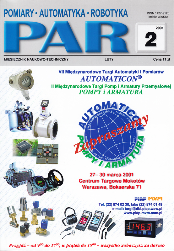 Okładka czasopisma Pomiary Automatyka Robotyka nr PAR 02/2001