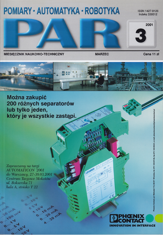 Okładka czasopisma Pomiary Automatyka Robotyka nr PAR 03/2001