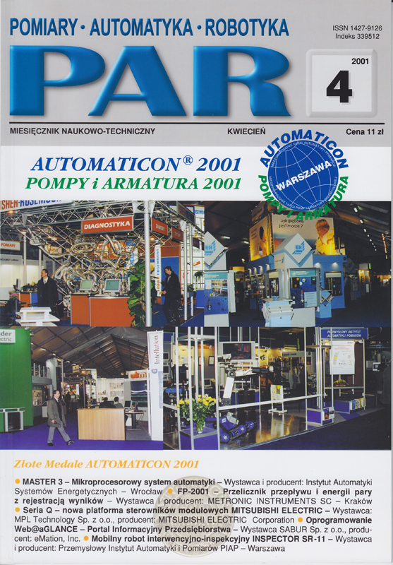 Okładka czasopisma Pomiary Automatyka Robotyka nr PAR 04/2001