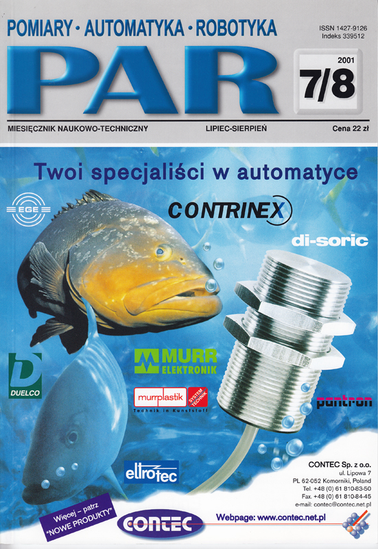 Okładka czasopisma Pomiary Automatyka Robotyka nr PAR 7-8/2001