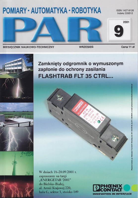 Okładka czasopisma Pomiary Automatyka Robotyka nr PAR 09/2001