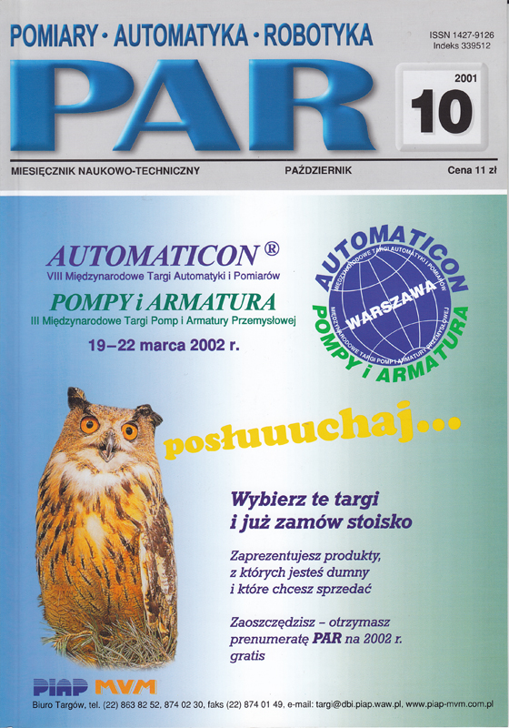 Okładka czasopisma Pomiary Automatyka Robotyka nr PAR 10/2001