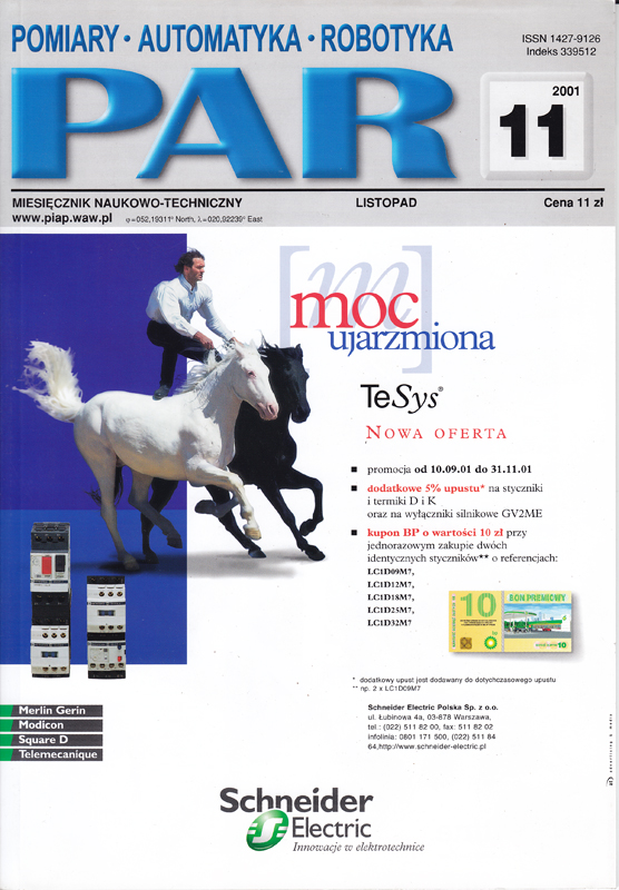 Okładka czasopisma Pomiary Automatyka Robotyka nr PAR 11/2001