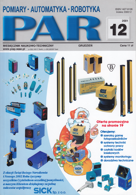 Okładka czasopisma Pomiary Automatyka Robotyka nr PAR 12/2001
