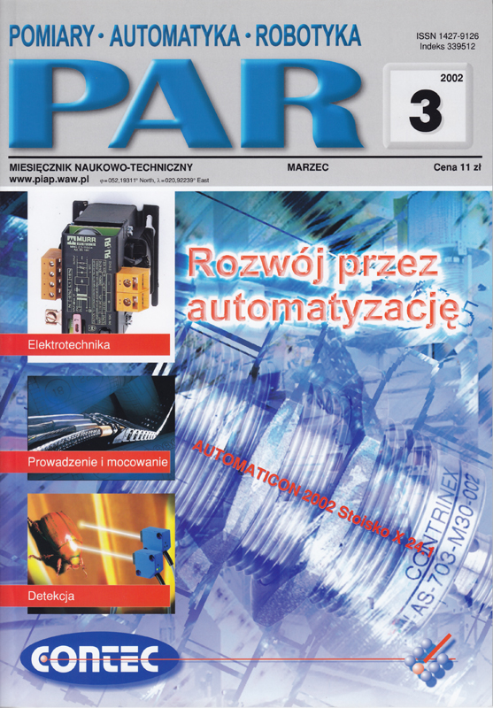 Okładka czasopisma Pomiary Automatyka Robotyka nr PAR 03/2002