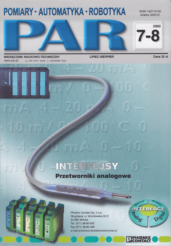 Okładka czasopisma Pomiary Automatyka Robotyka nr PAR 7-8/2002