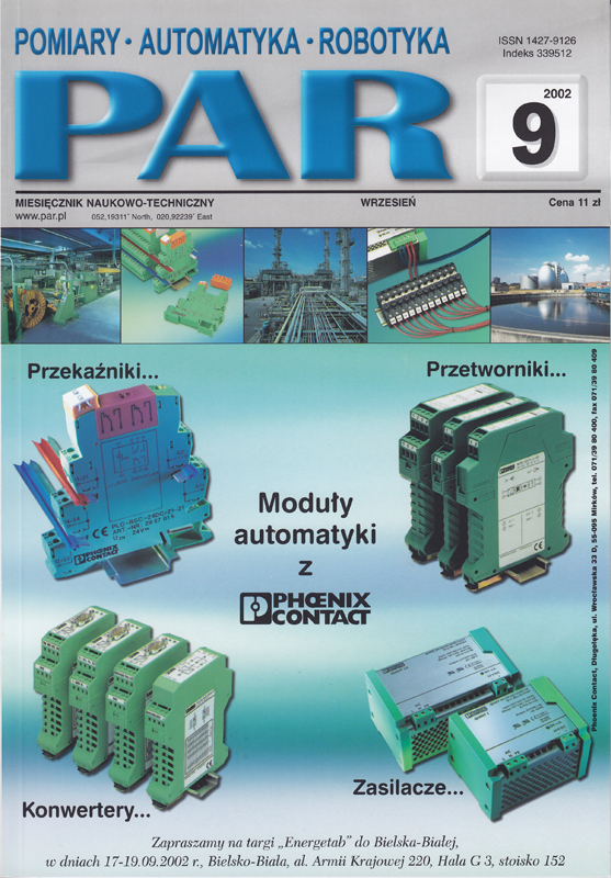 Okładka czasopisma Pomiary Automatyka Robotyka nr PAR 09/2002