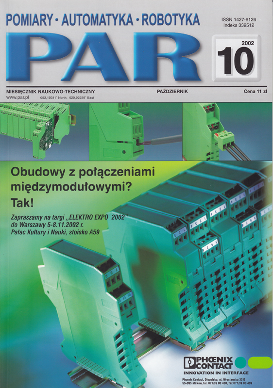 Okładka czasopisma Pomiary Automatyka Robotyka nr PAR 10/2002