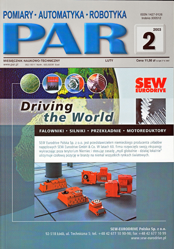Okładka czasopisma Pomiary Automatyka Robotyka nr PAR 02/2003