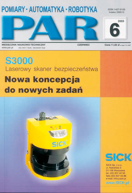 Okładka czasopisma Pomiary Automatyka Robotyka nr PAR 06/2003