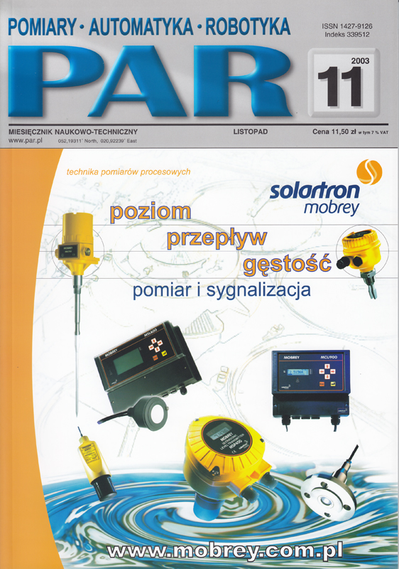 Okładka czasopisma Pomiary Automatyka Robotyka nr PAR 11/2003