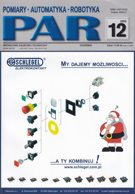 Okładka czasopisma Pomiary Automatyka Robotyka nr PAR 12/2003