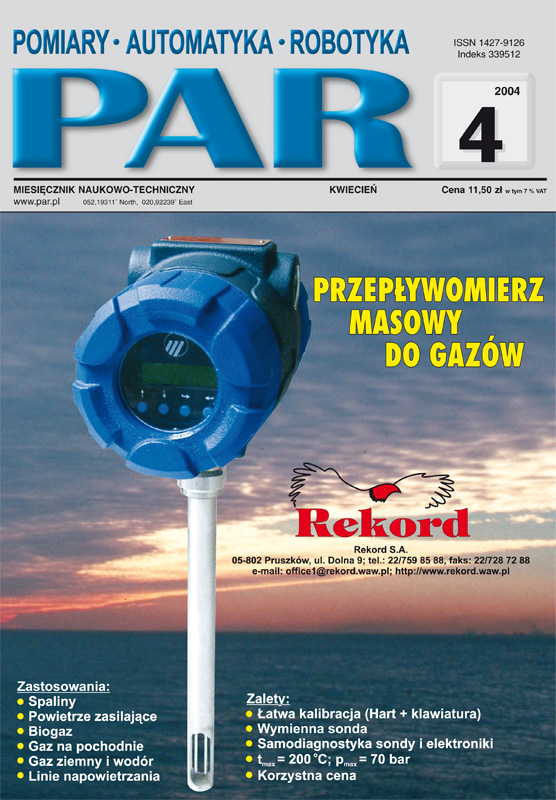 Okładka czasopisma Pomiary Automatyka Robotyka nr PAR 04/2004