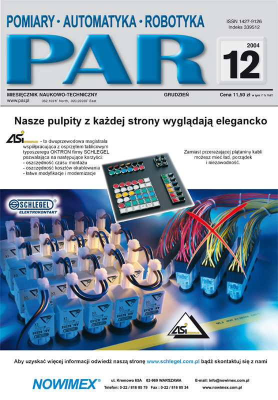 Okładka czasopisma Pomiary Automatyka Robotyka nr PAR 12/2004