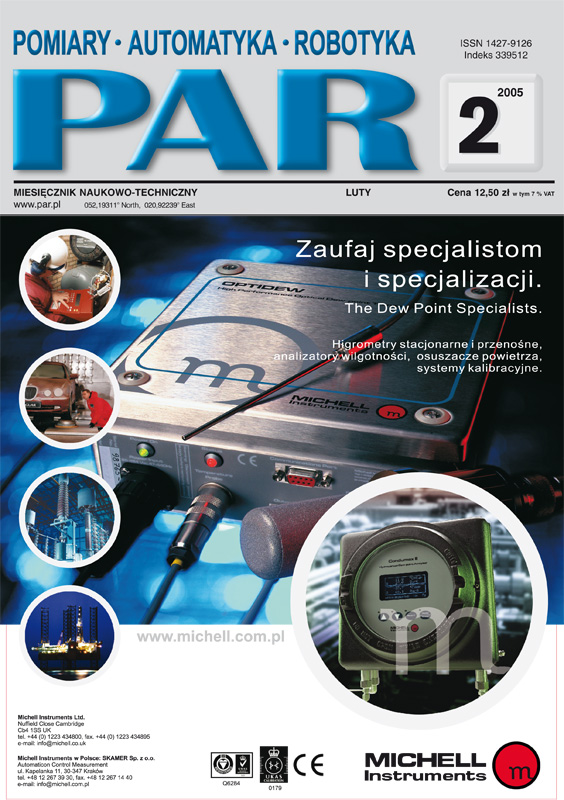 Okładka czasopisma Pomiary Automatyka Robotyka nr PAR 02/2005