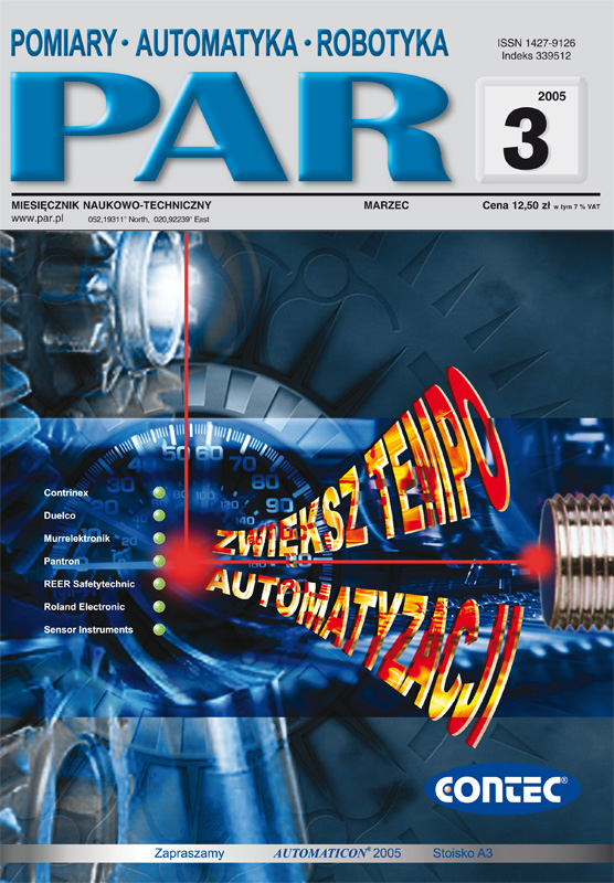 Okładka czasopisma Pomiary Automatyka Robotyka nr PAR 03/2005