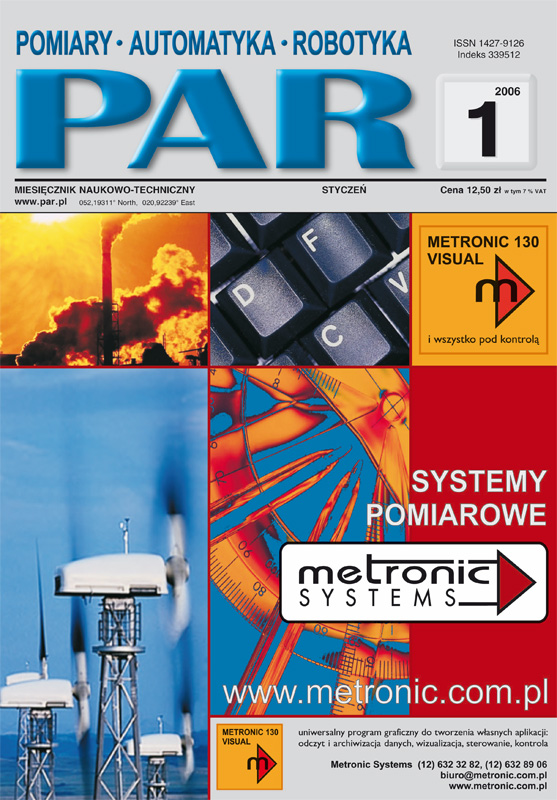 Okładka czasopisma Pomiary Automatyka Robotyka nr PAR 01/2006