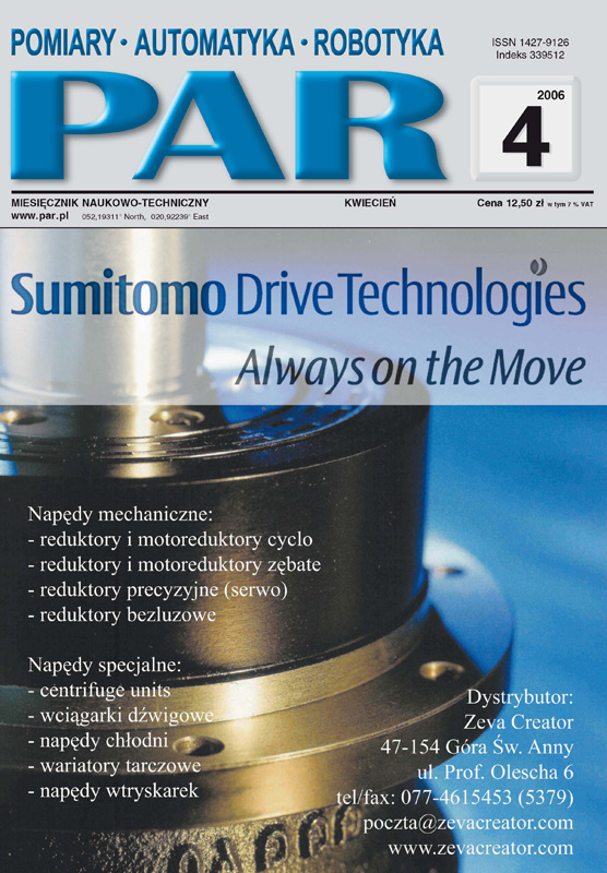 Okładka czasopisma Pomiary Automatyka Robotyka nr PAR 04/2006