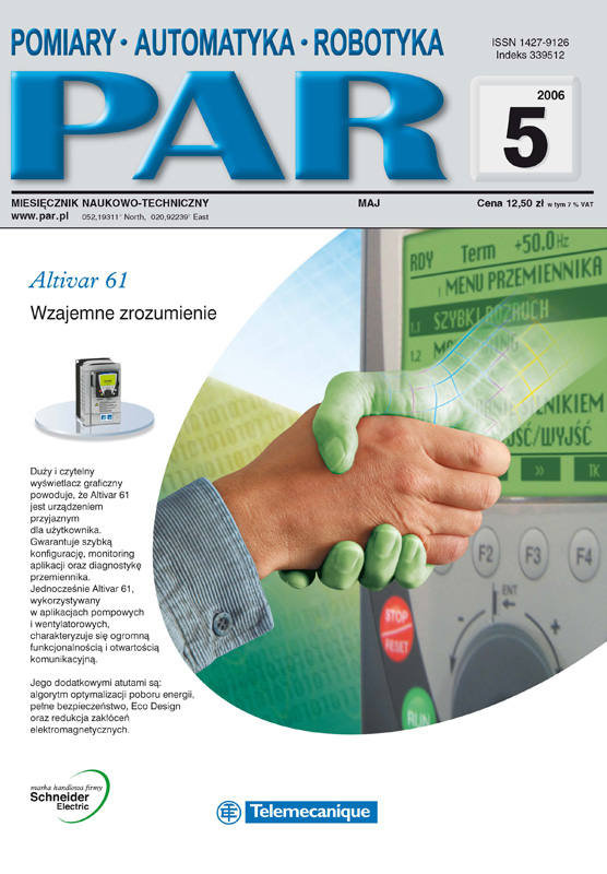 Okładka czasopisma Pomiary Automatyka Robotyka nr PAR 05/2006