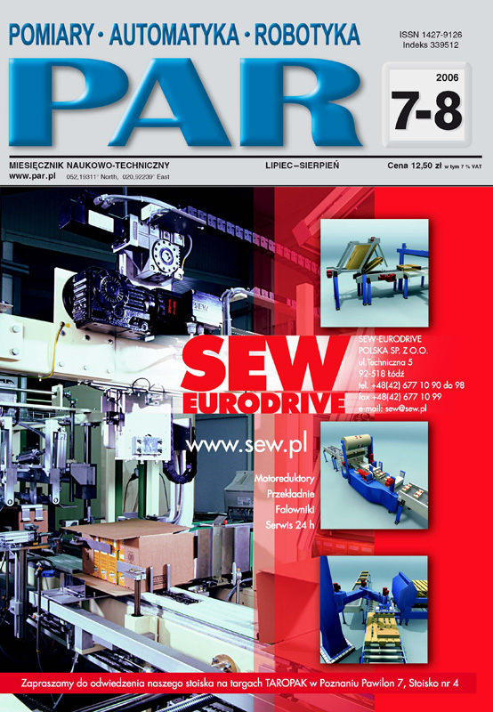 Okładka czasopisma Pomiary Automatyka Robotyka nr PAR 7-8/2006