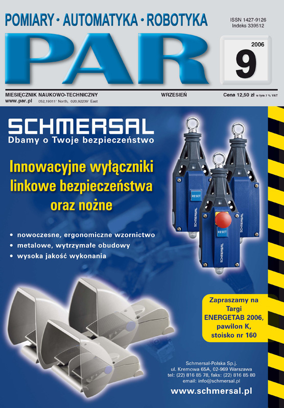 Okładka czasopisma Pomiary Automatyka Robotyka nr PAR 09/2006