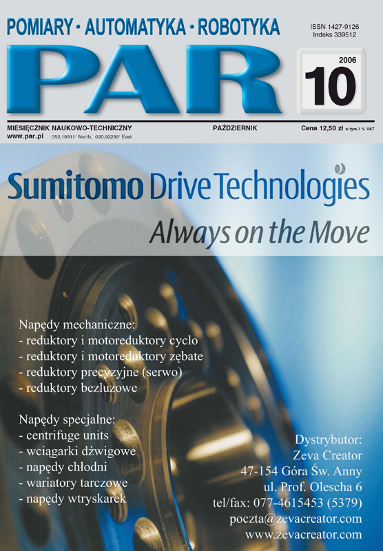 Okładka czasopisma Pomiary Automatyka Robotyka nr PAR 10/2006