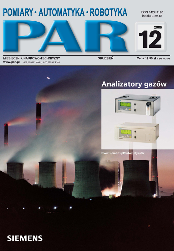 Okładka czasopisma Pomiary Automatyka Robotyka nr PAR 12/2006