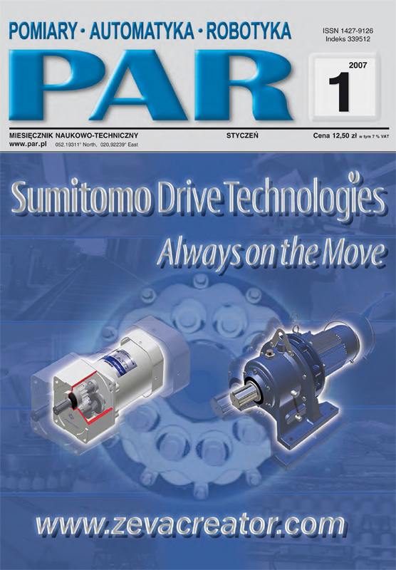 Okładka czasopisma Pomiary Automatyka Robotyka nr PAR 01/2007