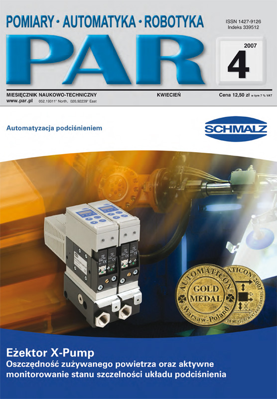 Okładka czasopisma Pomiary Automatyka Robotyka nr PAR 04/2007