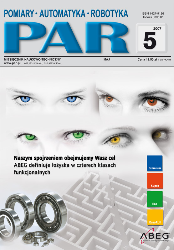 Okładka czasopisma Pomiary Automatyka Robotyka nr PAR 05/2007