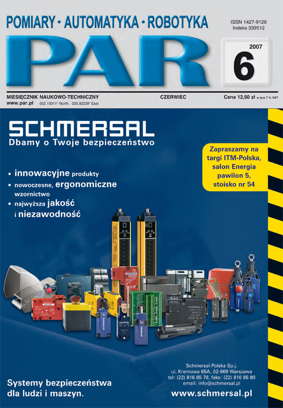 Okładka czasopisma Pomiary Automatyka Robotyka nr PAR 06/2007