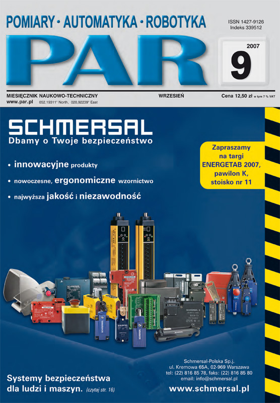 Okładka czasopisma Pomiary Automatyka Robotyka nr PAR 09/2007