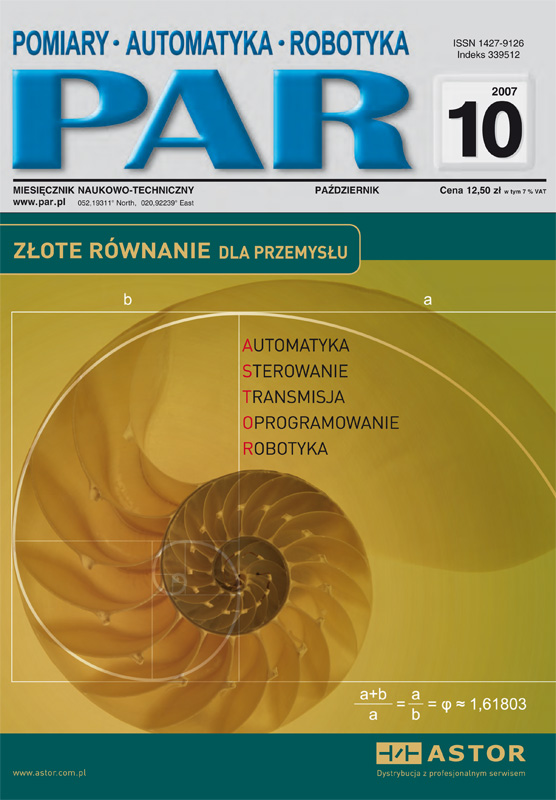 Okładka czasopisma Pomiary Automatyka Robotyka nr PAR 10/2007