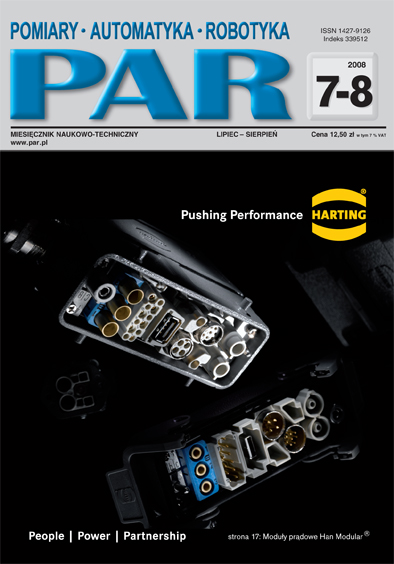 Okładka czasopisma Pomiary Automatyka Robotyka nr PAR 7-8/2008