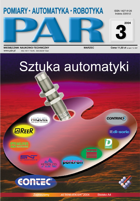 Okładka czasopisma Pomiary Automatyka Robotyka nr PAR 03/2004